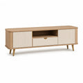 Mobile TV basso rettangolare 160 x 40 x 60 cm in MDF rovere naturale e avorio con 2 ante e cassetto