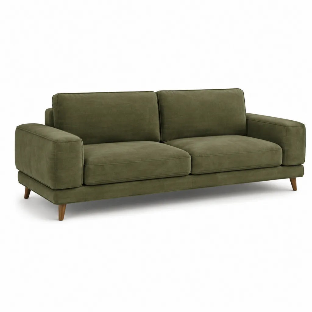 Divano 3 posti lineare in velluto di poliestere verde oliva 220 x 90 x 85 cm