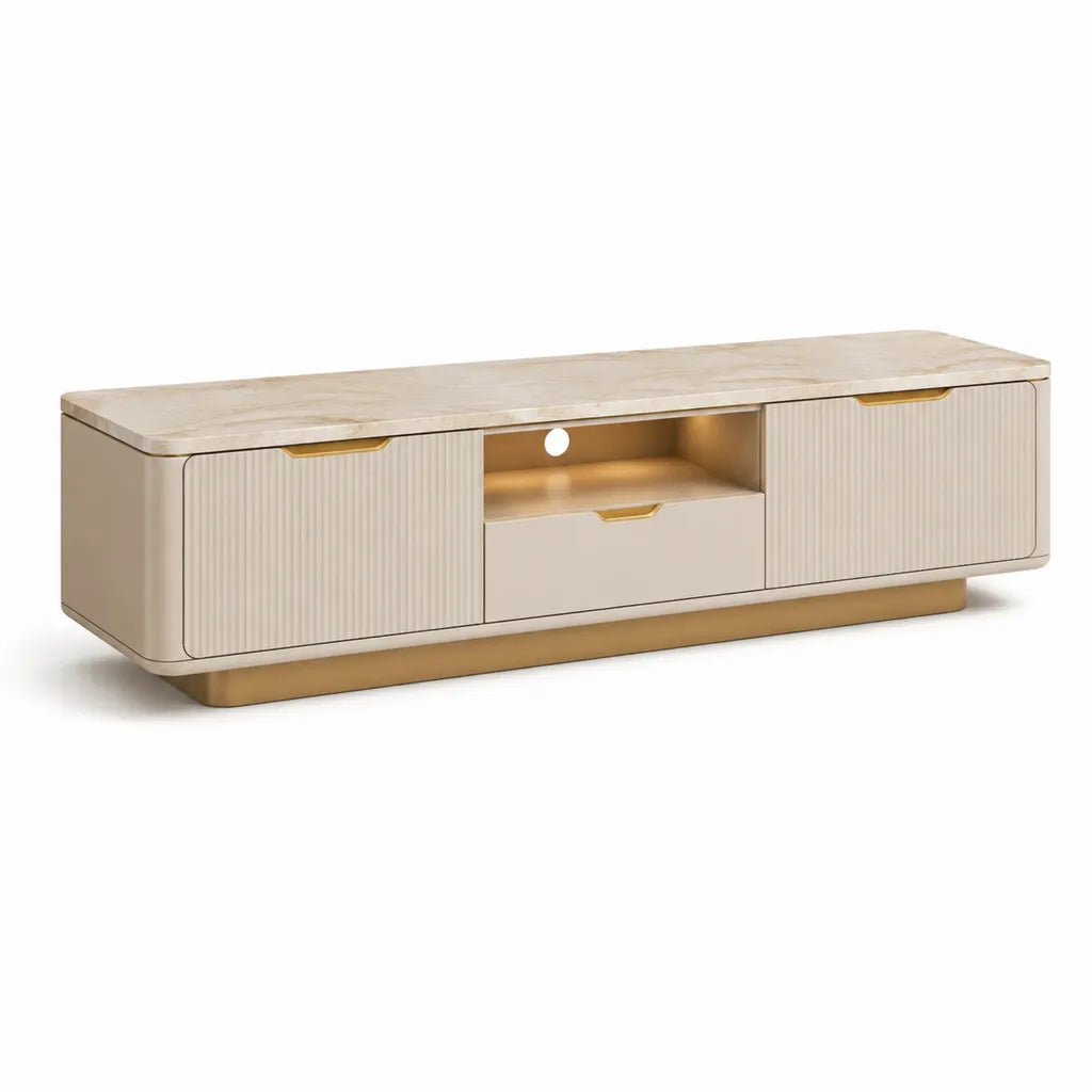 Mobile TV basso rettangolare in MDF 180 x 40 x 45 cm crema e oro