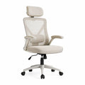 Sedia da ufficio ergonomica girevole con poggiatesta in rete di poliestere beige 66 x 66 x 118-128 cm
