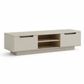 Mobile TV basso con 2 ante e 2 ripiani 180 x 40 x 45 cm in MDF laccato rettangolare tortora e naturale