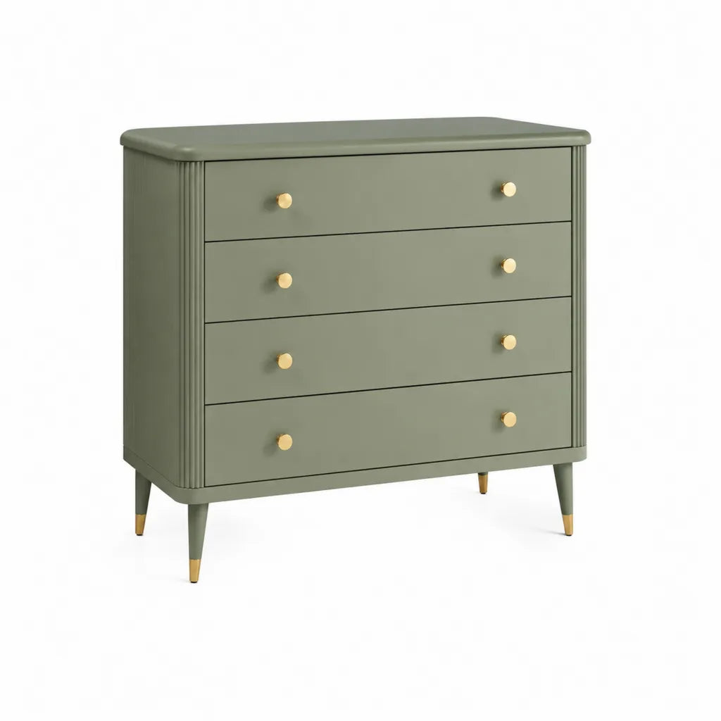 Cassettiera bassa 4 cassetti in MDF rettangolare verde salvia 90 x 40 x 90 cm