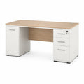 Scrivania ufficio rettangolare 160 x 80 x 74 cm in pannelli truciolari bianco e rovere con 3 cassetti anta e serratura