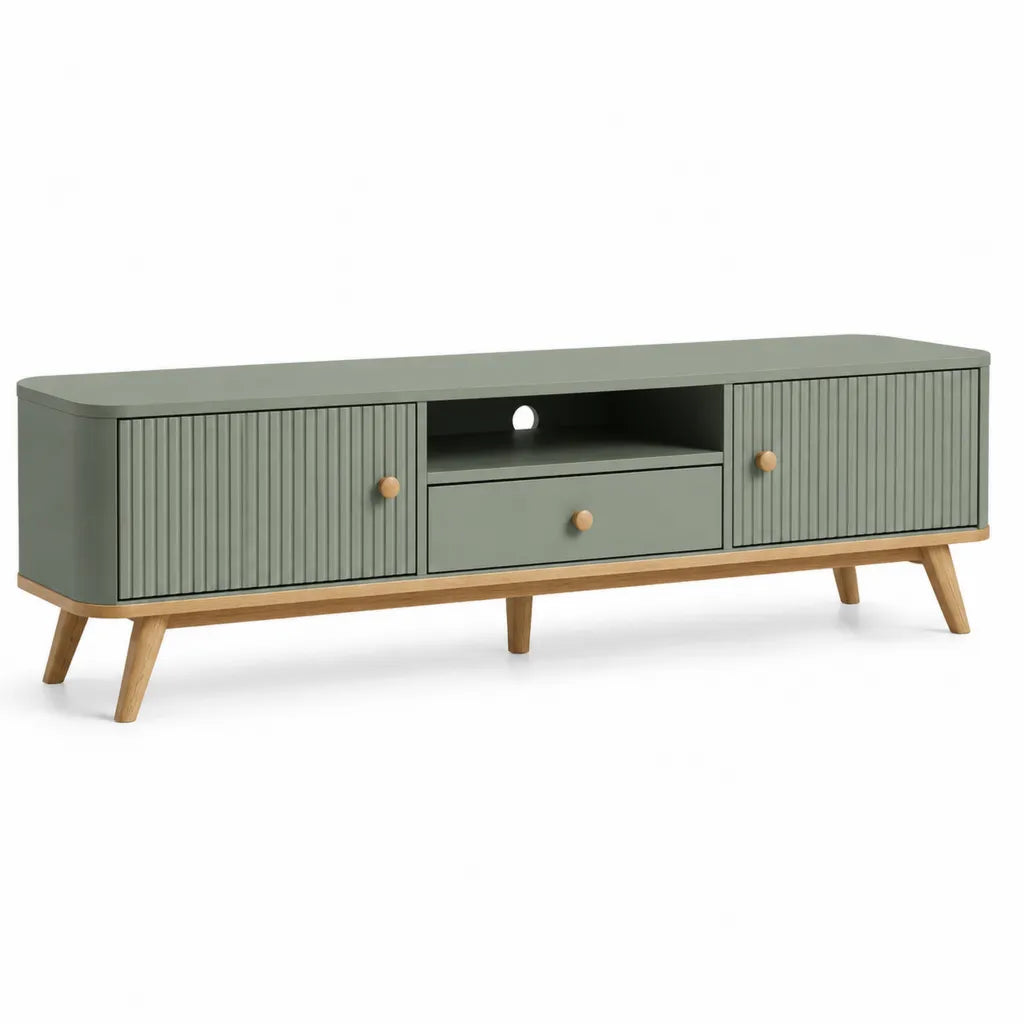 Mobile TV con 2 ante e cassetto in MDF verde salvia 140 x 40 x 55 cm