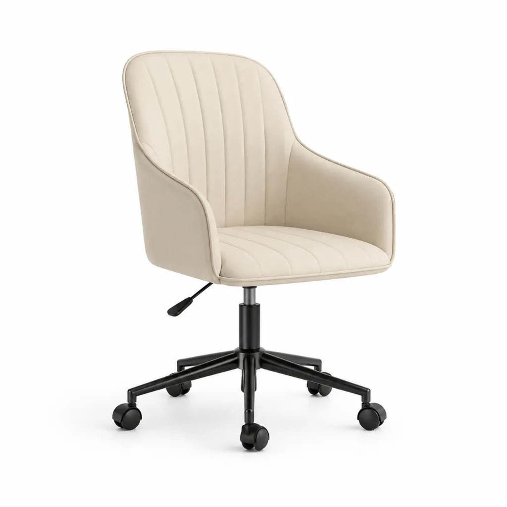 Sedia da ufficio girevole regolabile con braccioli rivestimento in PU beige 61 x 61 x 81-91 cm