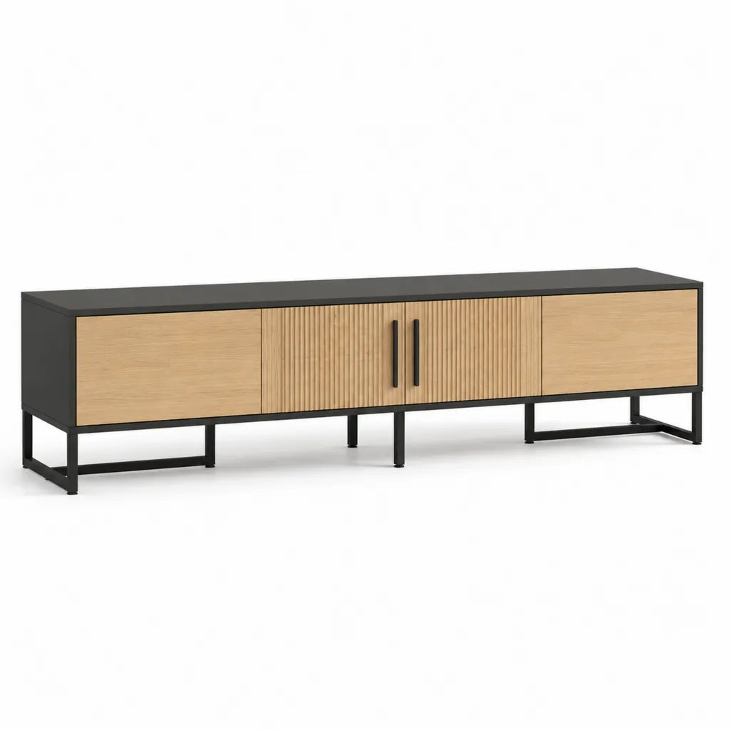 Mobile TV 4 ante in MDF e acciaio nero e rovere 180 x 40 x 55 cm