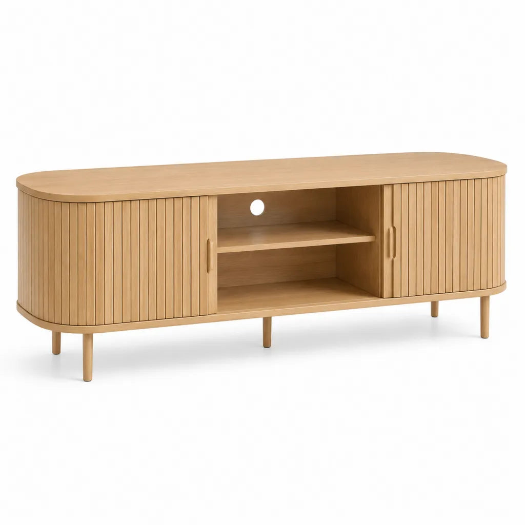 Mobile TV con ante scorrevoli 160 x 40 x 65 cm in MDF impiallacciato rovere naturale con estremit¨¤ arrotondate