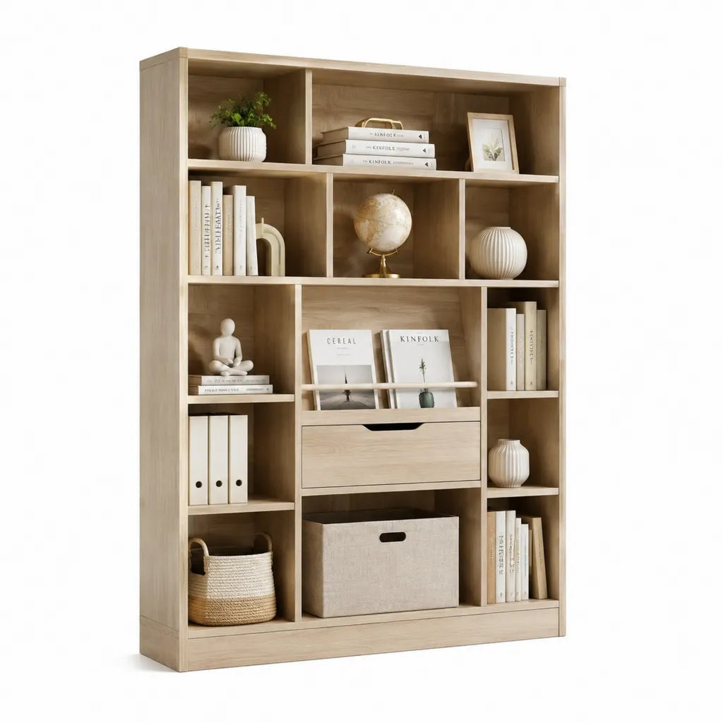 Libreria verticale con cassetto in pannelli di particelle finitura rovere chiaro 120 x 30 x 180 cm