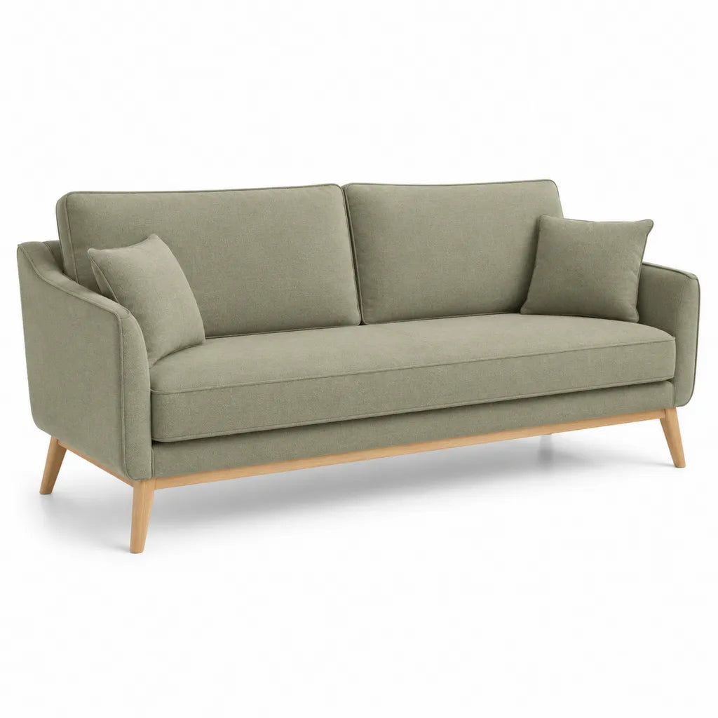 Divano 3 posti 190 x 85 x 85 cm in poliestere verde salvia con piedi in legno massello