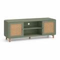 Mobile porta TV rettangolare con 2 ante in MDF e rattan verde salvia 140 x 40 x 55 cm