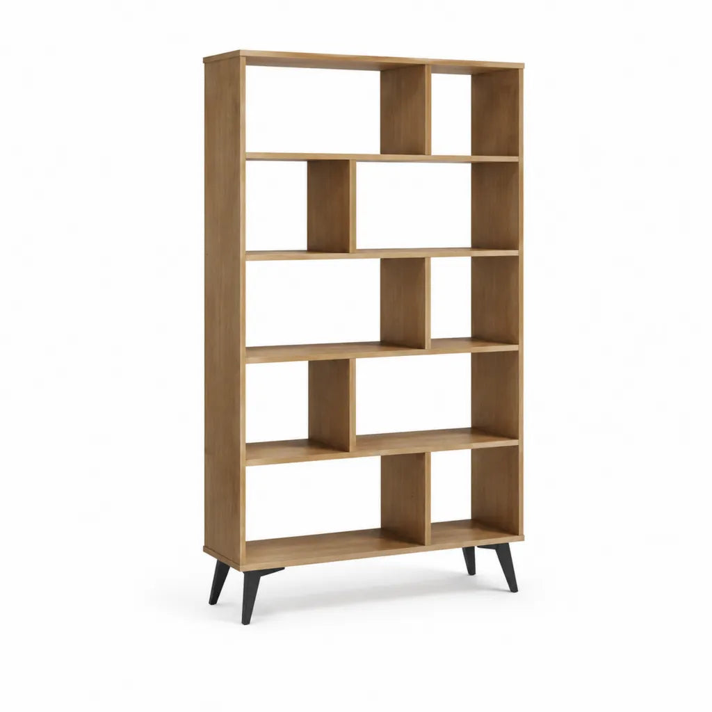 Libreria a 5 ripiani in pannello truciolare effetto rovere con piedi in acciaio nero 80 x 30 x 180 cm