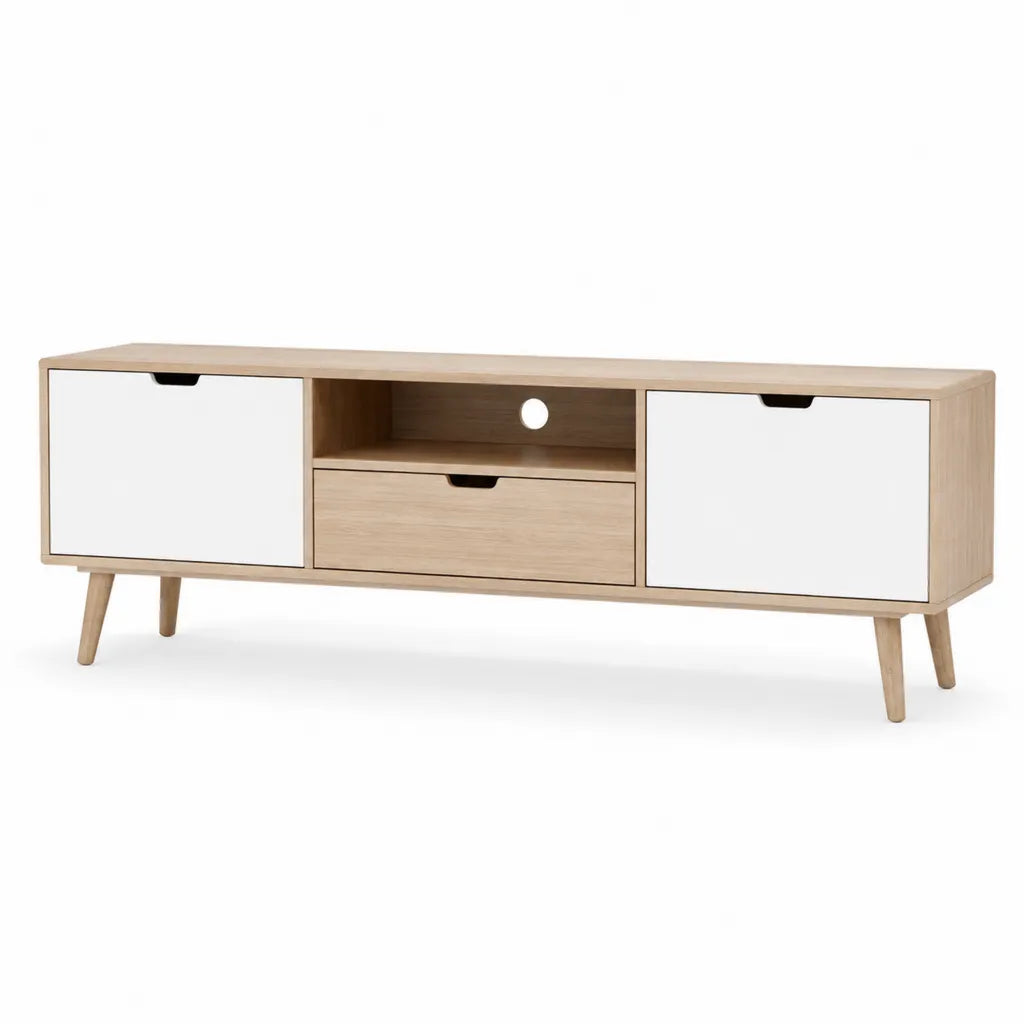 Mobile porta TV rettangolare in pannello truciolare rovere e bianco 180 x 40 x 55 cm