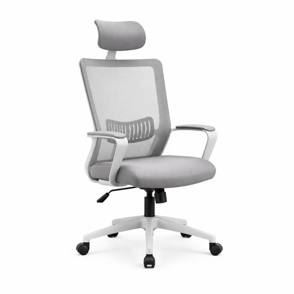 Sedia da ufficio ergonomica girevole con poggiatesta schienale in rete grigia 64 x 64 x 118-128 cm